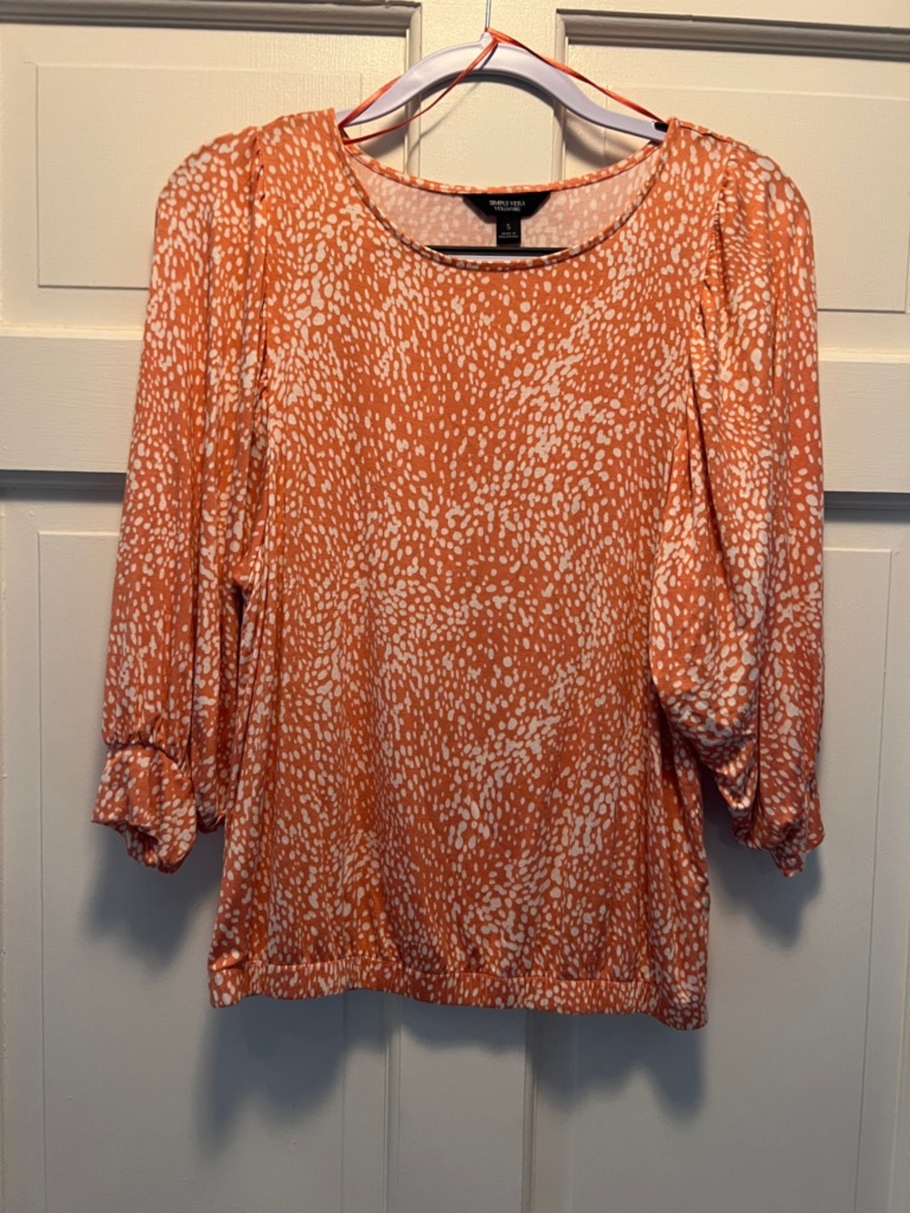 Simply Vera Vera Wang Coral and White Dot Print Blouse